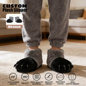 Pantoufles d'intérieur unisexes en fausse fourrure moelleuse, antidérapantes, chaudes, en forme de <span class=keywords><strong>patte</strong></span> de <span class=keywords><strong>dinosaure</strong></span>, personnalisables - Product Image 1