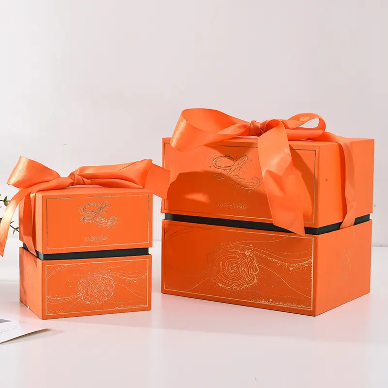 Boîtes de bonbons rigides de couleur Orange avec trou en haut
