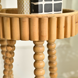 Home Living Room Accent <b>Round</b> Storage Tray Wood <b>Coffee</b> <b>Table</b> with Turned Leg - Product Image 5