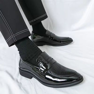 Chaussures habillées en cuir pour hommes, grande taille, rehaussantes, respirantes, légères, antidérapantes, à enfiler, élégantes, pour affaires et mariages - Product Image 4