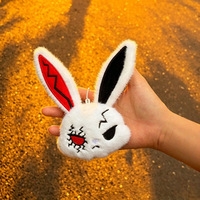 En gros, Porte-clés et breloque de sac en peluche tête de lapin noir, doux et fourrure foncée, cadeau de Pâques et d'Halloween