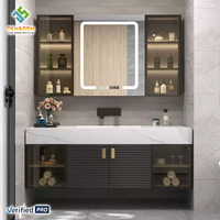 Ensemble de meuble-lavabo de salle de bain mural en bois massif Juerte moderne 2025 OEM, double vasque, miroir, robinet, station de maquillage pour chambre à coucher, salle à manger