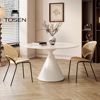Table à manger ronde en pierre de style crème, moderne et simple, table de loisirs, table de négociation et ensemble de chaises