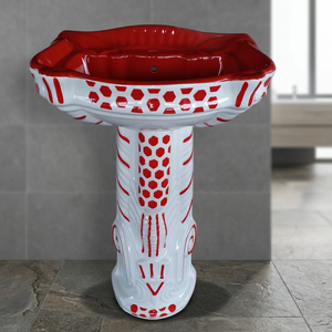 Ensemble de lavabo sur pied en céramique moderne de luxe, lavabo de salle de bain avec piétement complet, lavabo design, articles sanitaires - Product Image 2