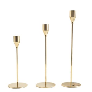 Bougeoirs décoratifs en métal - Ensemble de 3 bougeoirs en laiton doré pour centre de table - Product Image 5