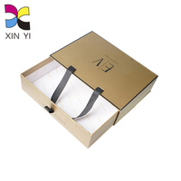 Boîte en carton coulissante personnalisée, boîte cadeau dorée avec ruban de transport