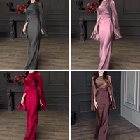 Robe Longue de Soirée Chic et Écologique pour Femme, en Satin Brillant, Imprimé Fin, Manches Longues, Teinte Unie, Style Luxe et Décontracté