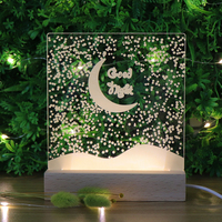 Lampe de chevet en bois avec base en acrylique gravée au laser, lumière LED chaude USB pour la décoration de la maison