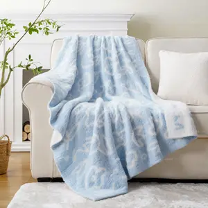 Ultra Soft Microfiber Plush 50x60 Inches Warm Knit Reversible Blanket Cream Printed Pattern Throw Decorative Blanket