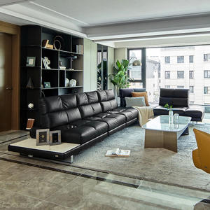 Итальянский минималистский Римский стиль черный секционный диван из натуральной кожи Регулируемый угловой диван для виллы мебель для гостиной - Product Image 2