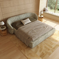 Base de Cama Doble Moderna y Lujosa, Diseño Reclinable, Tapizada en Tela de Lino y Algodón Importado, Cama King Size para Recámara Principal