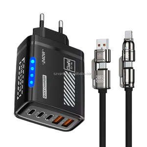 Caricatore Rapido GaN USB-<span class=keywords><strong>C</strong></span> da 240W con Luce LED, 5 <span class=keywords><strong>in</strong></span> 1, 2 USB + 3 Tipo <span class=keywords><strong>C</strong></span>, Adattatore di Ricarica Multiporta per Telefoni Cellulari - Product Image 1