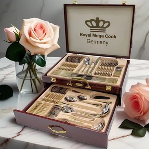 Set di posate in acciaio inossidabile da 84 pezzi, coltello, forchetta, cucchiaio, bacchette, confezione regalo, custodia in pelle, all'ingrosso, per l'estero - Product Image 1