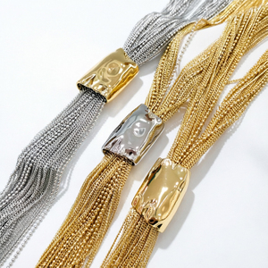 Collana da donna di lusso, alla moda, a più fili, con nappe, in lega placcata oro e argento bicolore, gioielli di tendenza all'ingrosso - Product Image 1