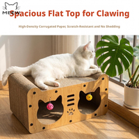 Maison pour chat en bois moderne avec deux compartiments et griffoir - Griffoir en carton ondulé et mobilier d'intérieur pour animaux de compagnie