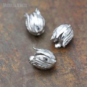 FC5794 패션 실버 도금 황동 튤립 꽃 구슬 모자 술 콘 큰 술 끝 모자 16x23mm - Product Image 4