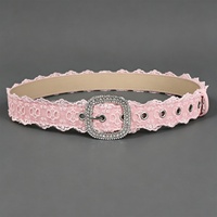 Ceinture large en PU blanc avec dentelle et strass, boucle en alliage, ceinture décorative polyvalente pour jeans, robe, accessoire étudiant