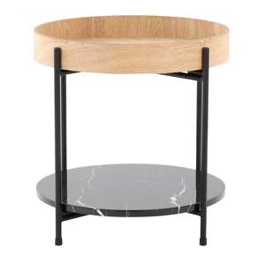 LumiSource Table d'appoint contemporaine Daniella en métal noir et bois naturel avec accent de marbre noir pour meubles de salon - Product Image 2