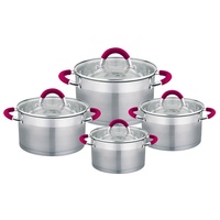 HausRoland Grosir Panci Sup Kualitas Tinggi Set Peralatan Masak Putih Stainless Steel Indukt dengan Pegangan Silikon