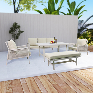 طقم أريكة حديقة خارجية حديثة من الألومنيوم مع طاولة طعام للفنادق والفلل والساحات - Product Image 2