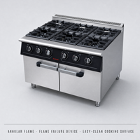 Cuisinière à gaz commerciale JUSTA à 6 brûleurs avec protection contre l'extinction de la flamme et armoire de rangement, cuisinière à gaz en acier inoxydable pour restaurant