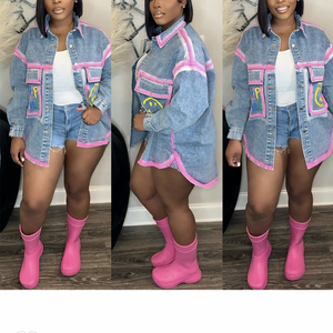 Autunno inverno primavera stampa lettere in Denim Jeans top e camicetta abbigliamento <span class=keywords><strong>giacca</strong></span> abbassare il colletto camicie e camicette da <span class=keywords><strong>donna</strong></span> - Product Image 2