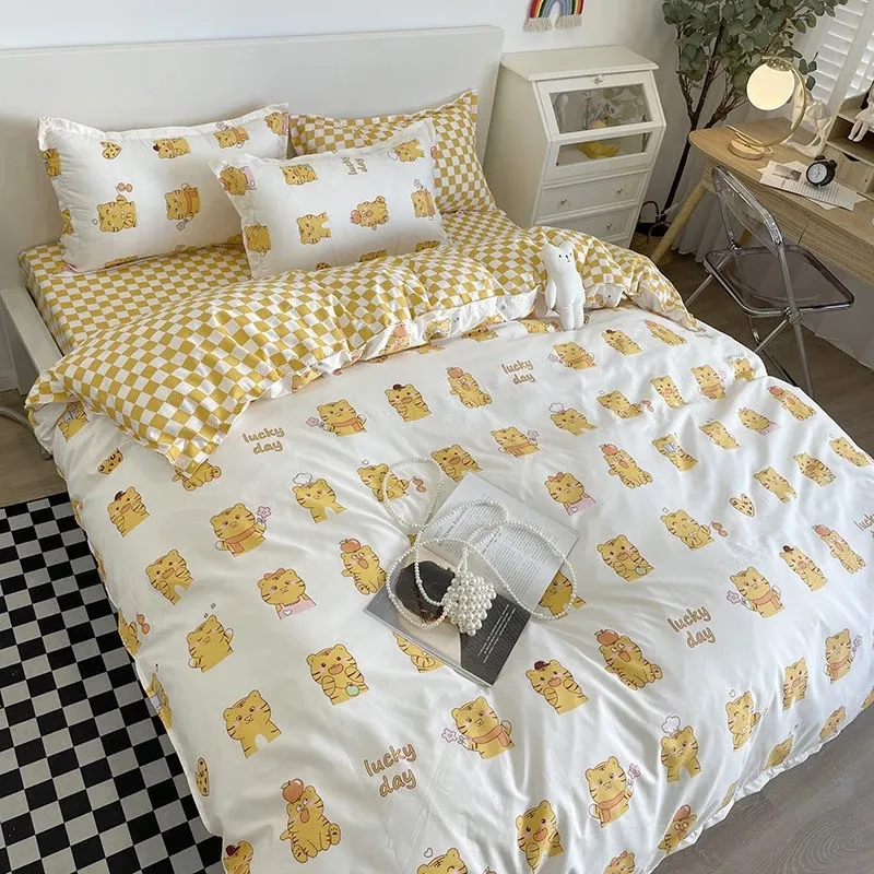 Sweetheart Fashion Tiger Single Double Queen Size Flat Sheet Quilt Duvet Cover Pillowcase Bedding Set