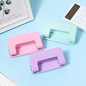 Macaron Colored Double Hole Punch 2 Holes Plastic Office Essential Loose Leaf Binding Punch Cherry Blossom Pink Lavender Purple - Product Image 2