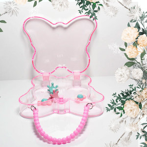 Butterfly Jewelry Storage Box Pink Mini Organizer For Girls With Beaded Handle Desktop Storage Case - Product Image 1