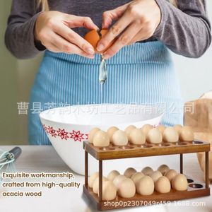 Double Layer Wooden Egg Storage Rack Large Capacity <b>Kitchen</b> Countertop Organizer For Eggs And Duck Eggs - Product Image 2