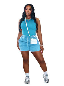 Y2K 도매 여성 라운지웨어 여름 스트리트웨어 여성 캐주얼 워시 섹시 솔리드 컬러 2 종 짧은 코드 세트 - Product Image 5