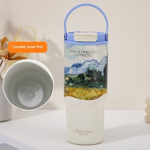 Mug isotherme en acier inoxydable 316, motif dessin animé, bouteille thermos portable grande capacité avec finition peinte à l'huile pour la randonnée - Product Image 6