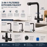 Robinet de cuisine contemporain à double poignée pivotant à 360° en laiton avec eau chaude/froide et filtre à eau potable, garantie 3 ans pour les hôtels