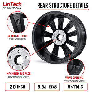 Jante en alliage d'aluminium <span class=keywords><strong>LinTech</strong></span> 20 pouces 9.5J ET45 5x114.3, noire, légère, remplacement OEM pour Tesla Model Y, référence OE 3488223-00-A - Product Image 3