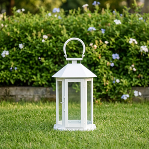 Lanterne porte-bougie hexagonale en métal blanc en gros pour la décoration de la maison, du jardin et des mariages - Product Image 2