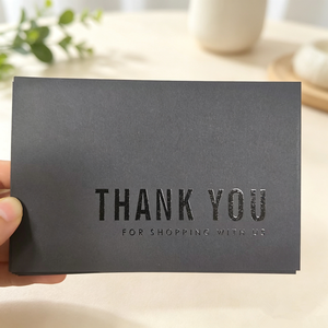 Custom Matte Black Thank You Note Card Embossed UV Silver Foil Logo Luxury Boutique Shopping Packaging Thank You Card - Product Image 1