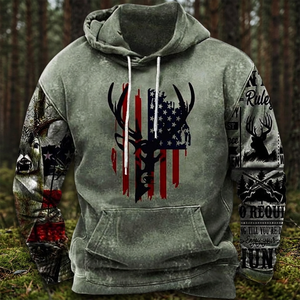 เสื้อฮู้ดดี้ผู้ชายลายการ์ตูน HO Bow Hunting Archery Deer สำหรับฤดูใบไม้ร่วง ผ้าถักกันลม สไตล์วินเทจ - Product Image 3