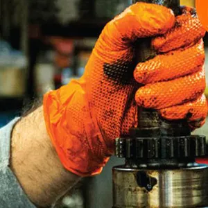 High Quality 10 Mil Diamond Textured Machine Nitrile Gloves Mechanical Thick Orange Black Nitrile Gloves