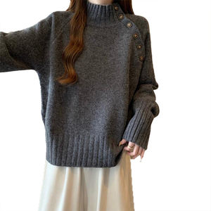 Pull à col roulé mi-haut pour femmes, disponible en grandes tailles, haut ample tendance, polyvalent, manches longues, couche de base en tricot - Product Image 3