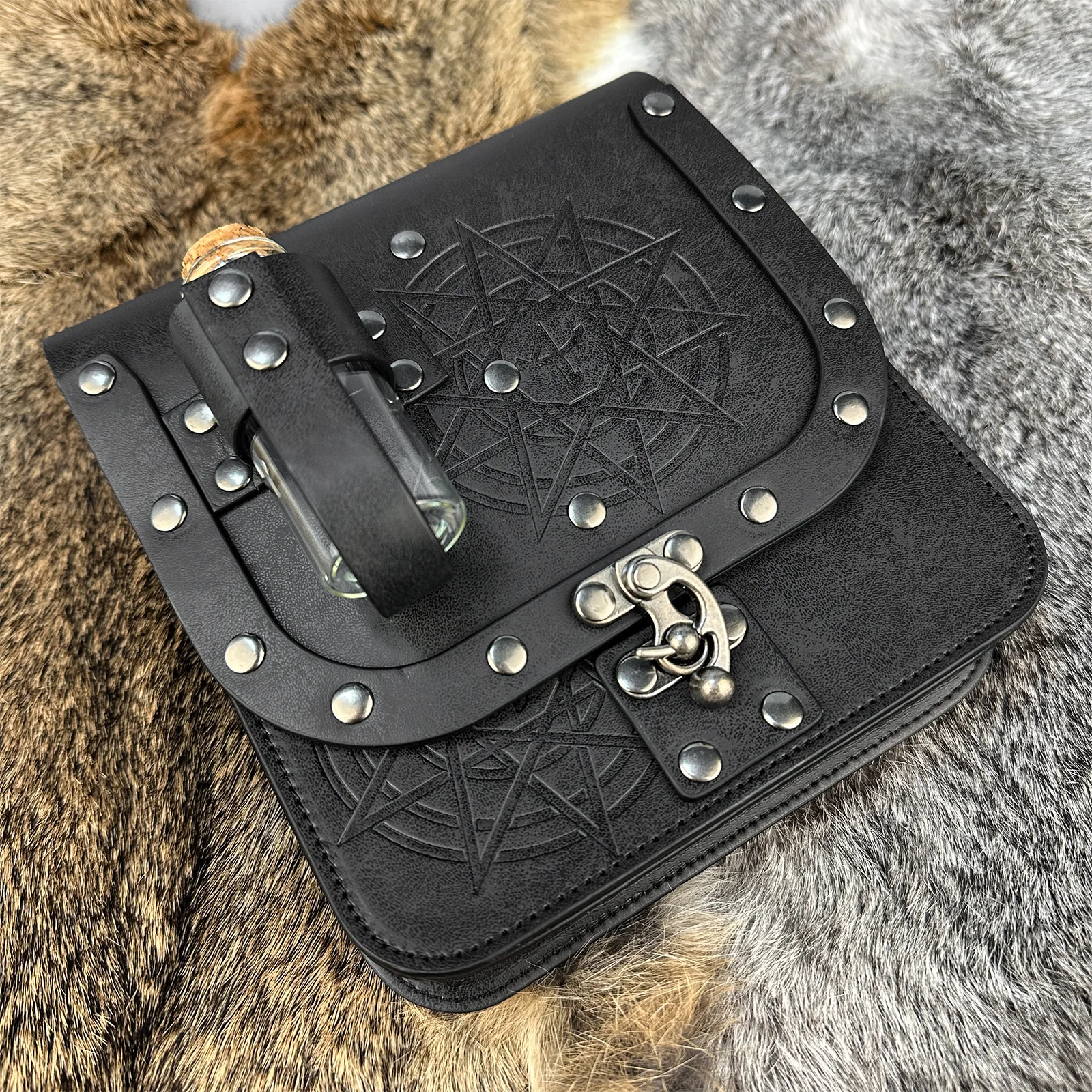Medieval Alchemy Faux Leather Belt Bag with Potion Vials Medieval Alchemy Faux Leather Belt Bag with 2 Cork Potion  main image 3