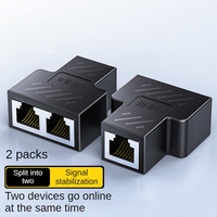 Kabel Splitter RJ45, Konektor LAN Ethernet, Ekstender 1 Female ke 2 Dual Female (8 Core) 1-2 Jalur, Pin Berlapis Emas DC