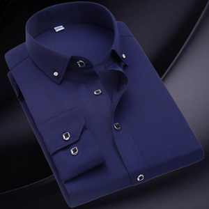 Camicia da uomo nuova moda primavera in popeline senza ferro Business Casual a maniche lunghe con collo comodo elasticizzato e a contrasto - Product Image 4