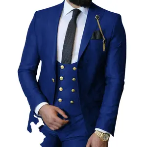 意大利商务修身3件皇家蓝色男士套装新郎舞会礼服伴郎婚礼运动夹克