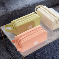 Couleur unie Double couche grande capacité UV imprimé porte-crayon Double fermeture éclair toile école bureau utiliser 1 pièce papeterie sac
