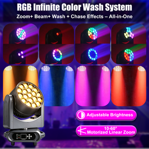 Luz Móvil de Cabeza con Zoom Bee Eye LED RGBW 4 en 1 de 19x15W DMX512 para DJ, <span class=keywords><strong>Discoteca</strong></span>, Club, Bar, KTV, Fiesta, Escenario - Product Image 3
