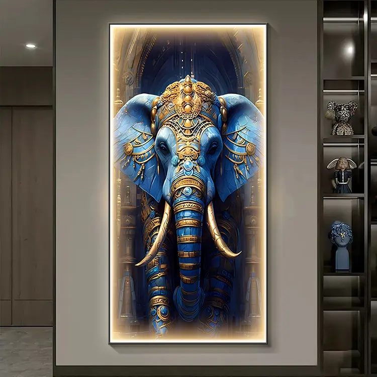 Moderne Luxe Olifant Schilderij Led Muur Kunst Ingelijst Huisdecor Modern Groot Kristallen Porselein Decor Schilderij