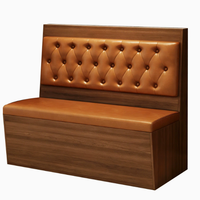 Ensemble de table et chaises en bois avec banquette en cuir capitonné marron de style rétro et luxueux pour restaurant commercial, cafétéria, buffet