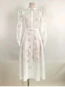 เดรสสีขาวหรูหราสง่างามรุ่นใหม่ปี 2026 - เดรสยาวฤดูร้อนขายส่ง แข<span class=keywords><strong>น</strong></span>ยาว คอสูง ตัดเย็บสีขาว พร้อมเข็มขัด - Product Image 4