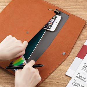 Sacchetti del supporto del sacchetto del documento del taccuino del computer portatile della compressa di conferenza del cuoio A4 di Logo su ordinazione all'ingrosso con il bottone magnetico - Product Image 4