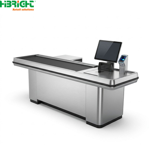 Modern Retail <b>Checkout</b> <b>Counter</b> POS Cash Register Desk Wooden Grain Metal Payment Table for Supermarket Store - Product Image 2